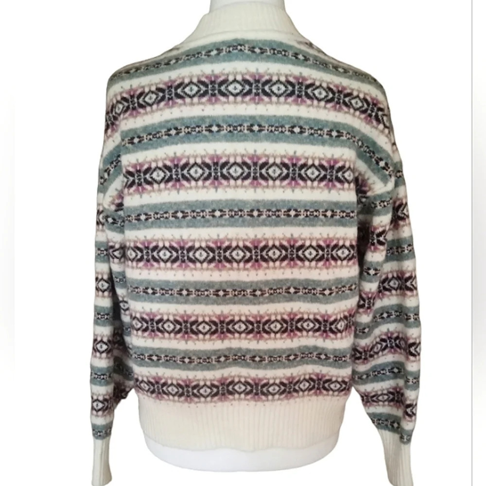 Ann Taylor Loft Wool Blend Nordic Fair Isle Button Front Cardigan Pink Sz Small - Picture 5 of 8